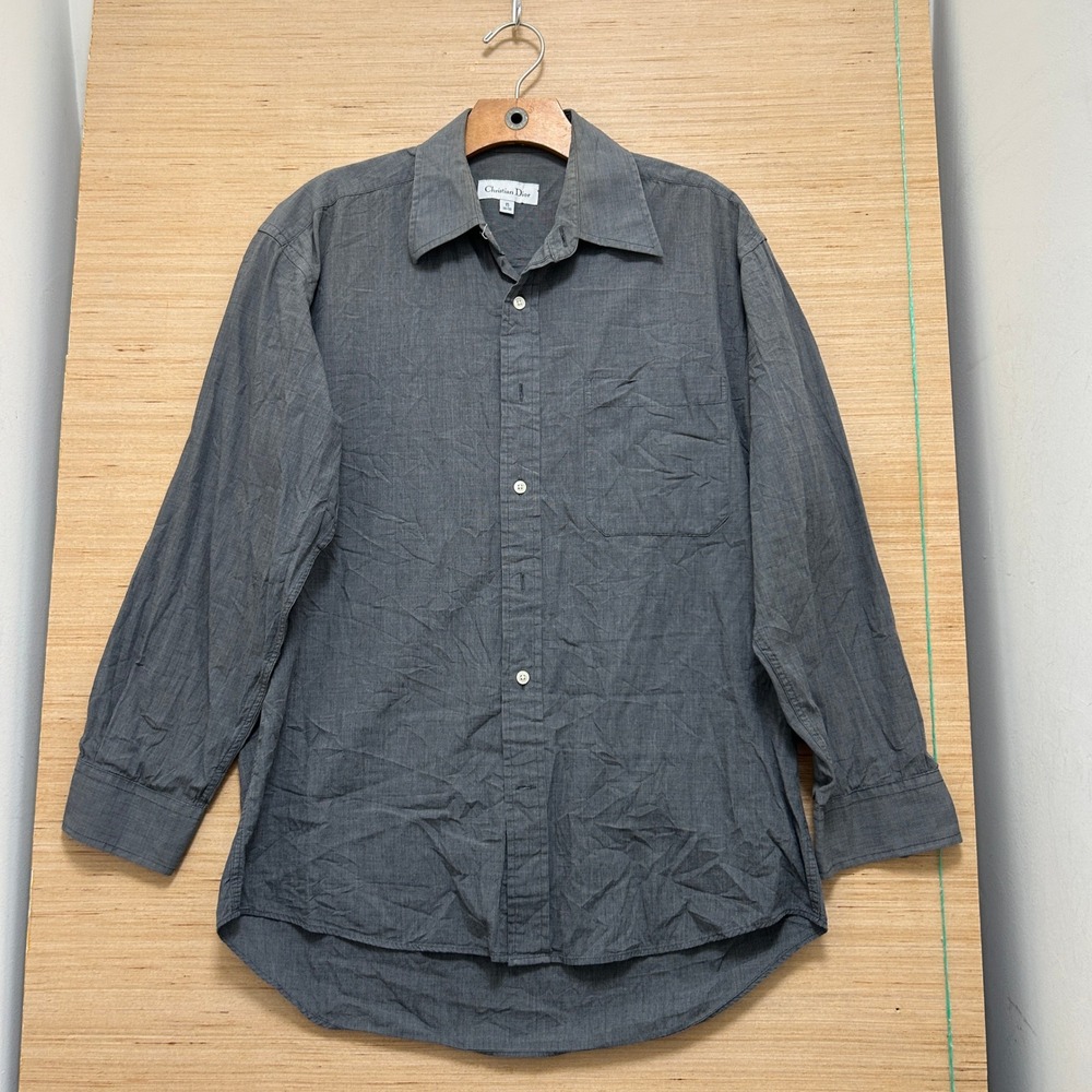 Christian Dior Mens Charcoal Grey Cotton Button Down Shirt 15 32/33 Long Sleeve